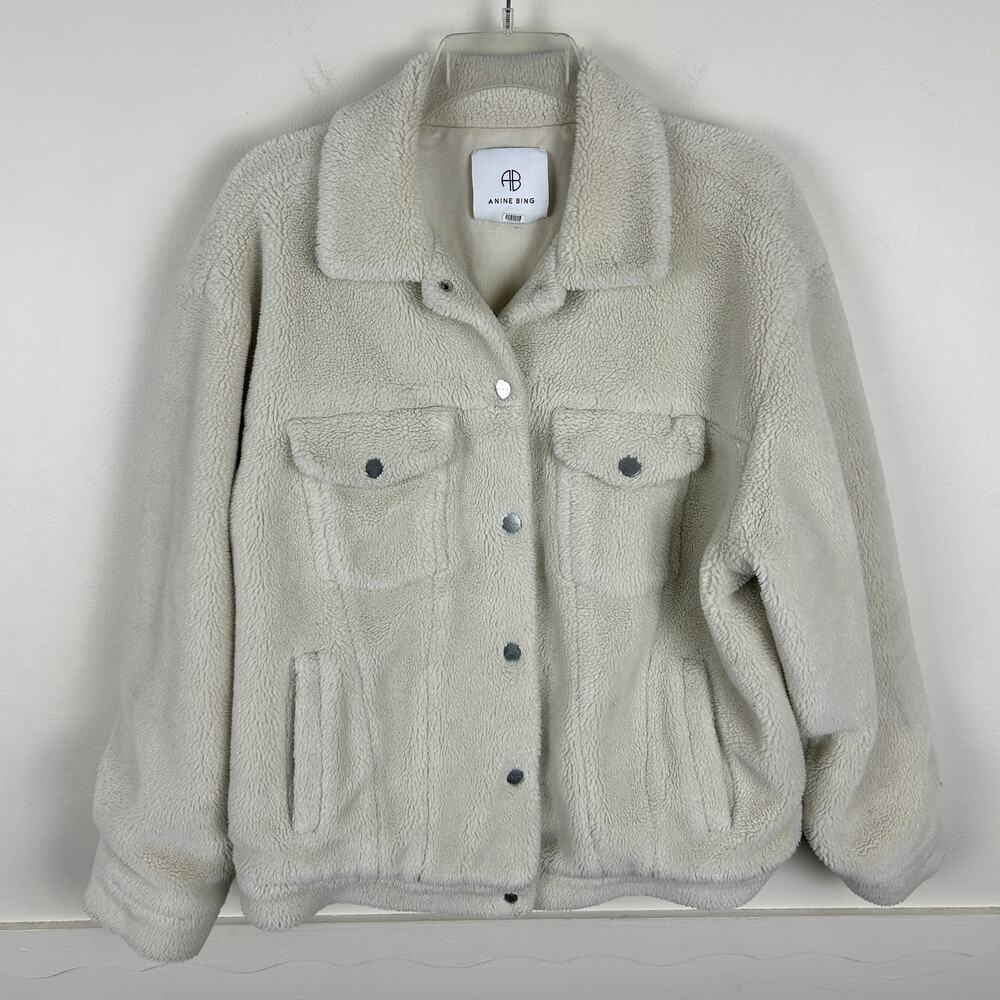 Anine Bing Cream Sherpa Rory Snap Front Jacket S - Picture 2 of 7